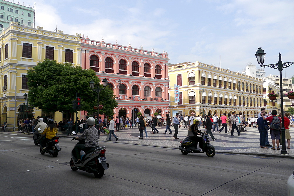 MACAU Street scene in downtown Macau showing colonial Portugese architecture.. photo by Sean Sprague