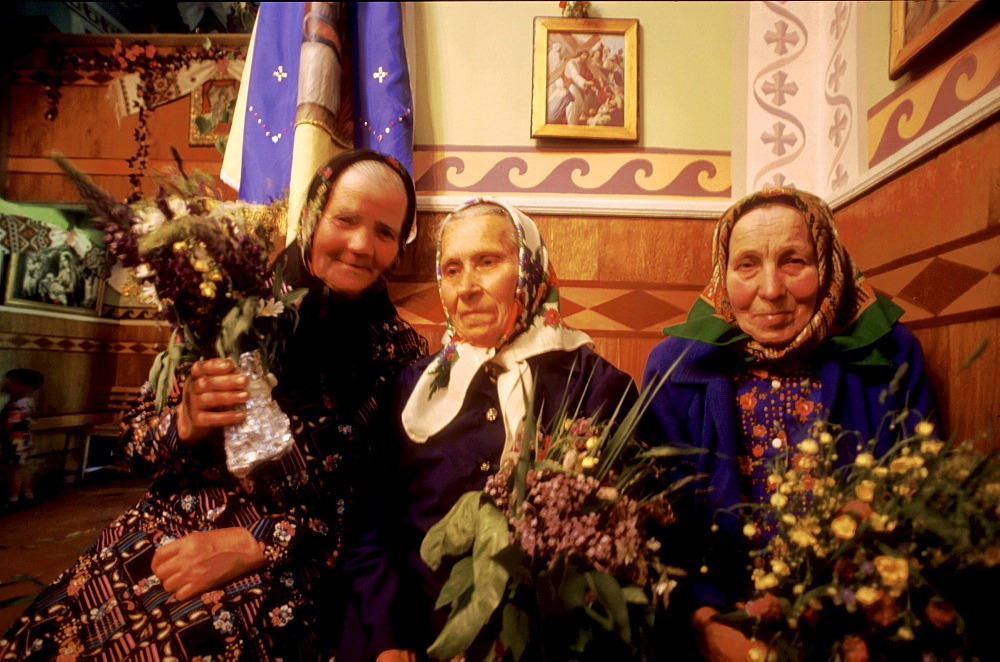 Religion women in a greek-catholic village church, zolochov, ukraine