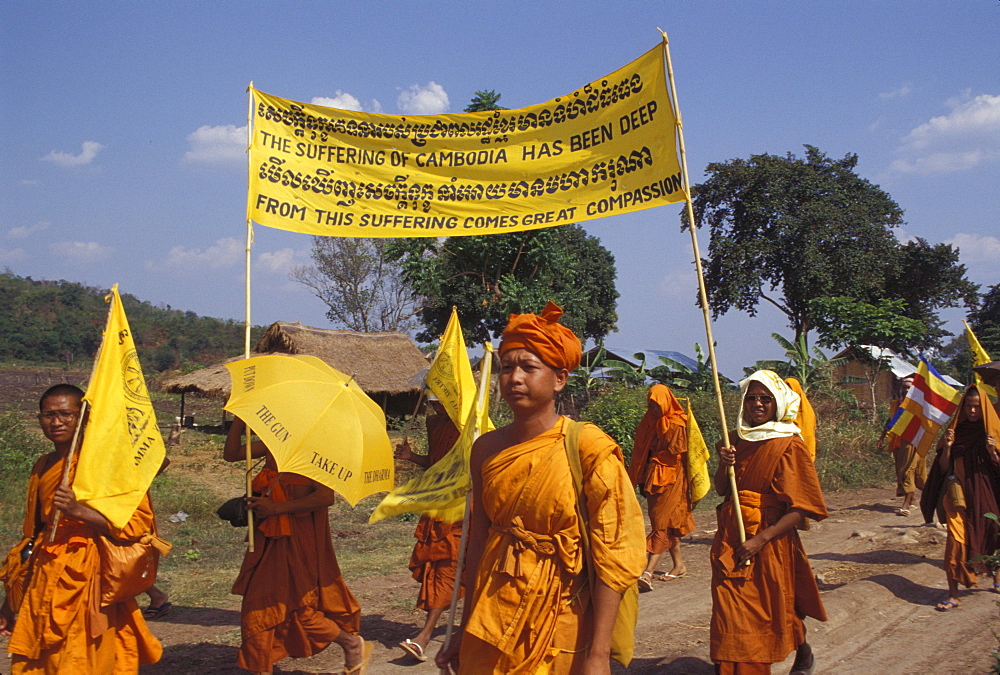 Cambodia buddhist monks on a peace march battambang