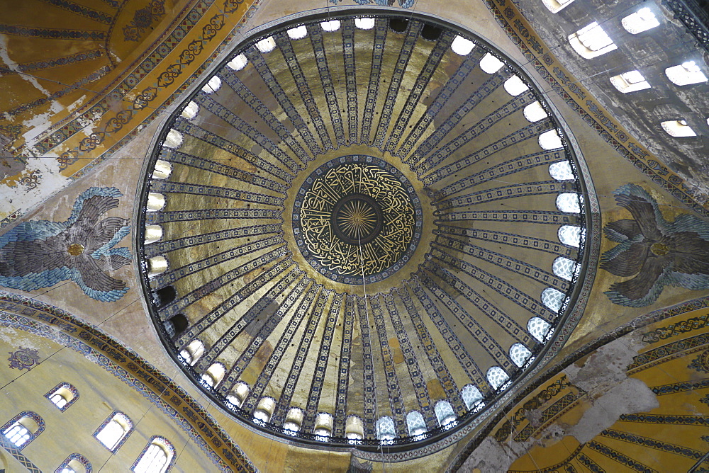 TURKEY Interior of Ayasofya Museum (Haghia Sophia). Main dome