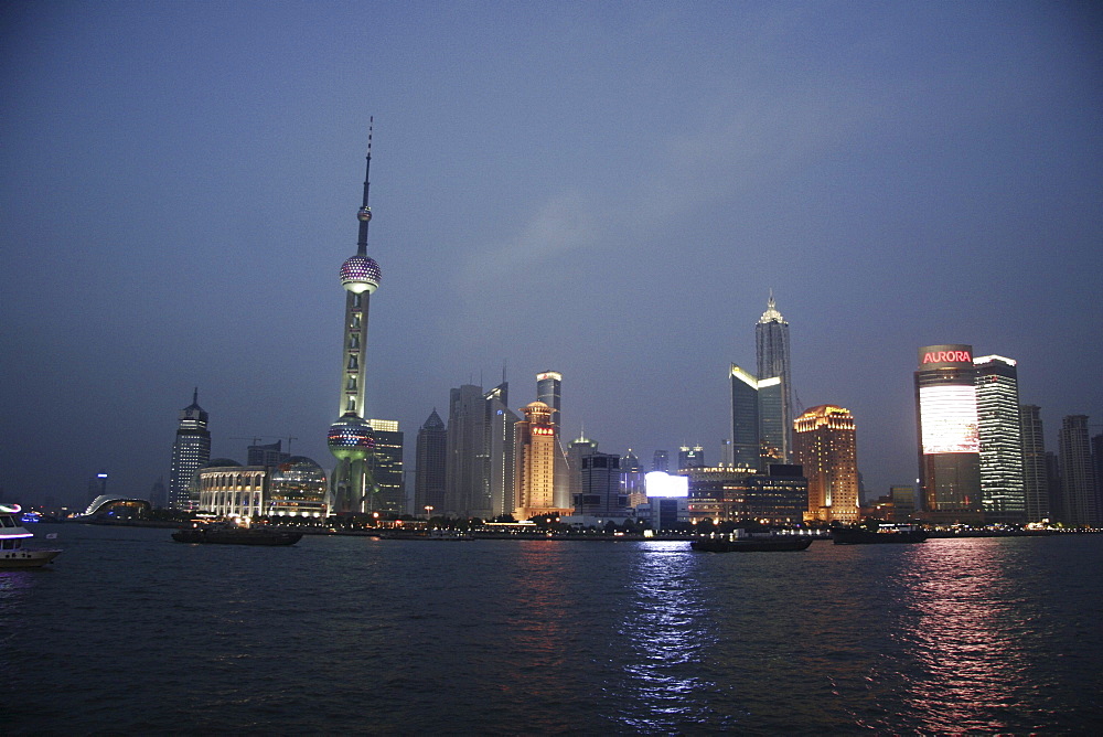 Chinaview of modern skyscrapers of pudong, viewed from promenade of the bund, shanghai.