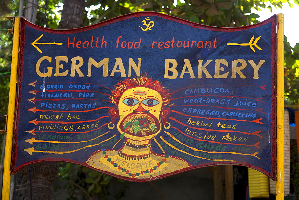 India restaurant sign. Goa.