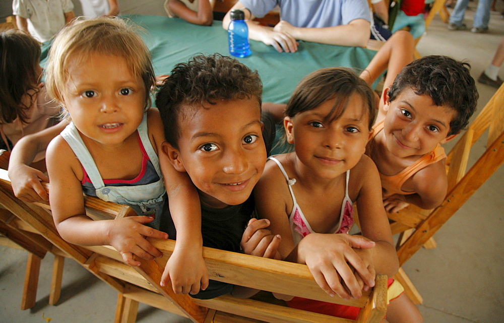 Honduras children at a free feeding program. slum barrio of chamelecon, pedro sula