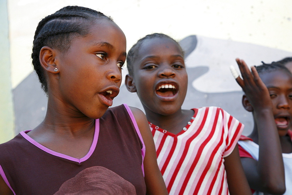 Namibia children, many of whom aids orphans positive themselves at bernard nordkamp (youth) center, katatura, a black township of windhoek, (dating from apartheid). Girls dancing