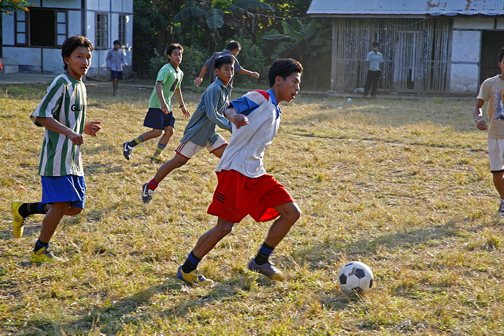 Myanmar catholic semonarians playing football, myitkyina, a largely kachin community in north burma near chinese border 