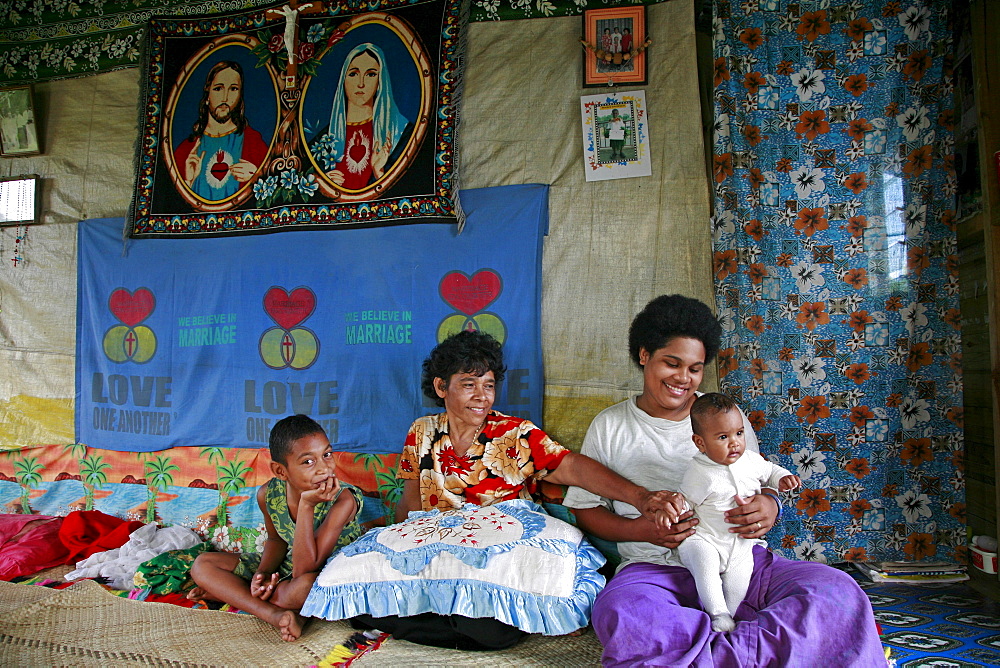 Fiji katarina mandini, 54, with her grand daughters and great grand daughter, taveuni photo by sean sprague