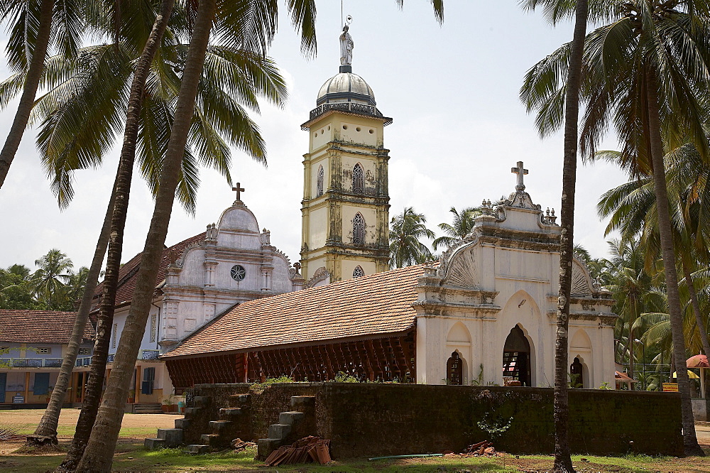 India. The syro-malabar church, founded by saint thomas, at palayur, kerala. Exterior of the building. In the footsteps of saint thomas: visiting the eight churches founded by the apostle in kerala after he arrived in 52 ad