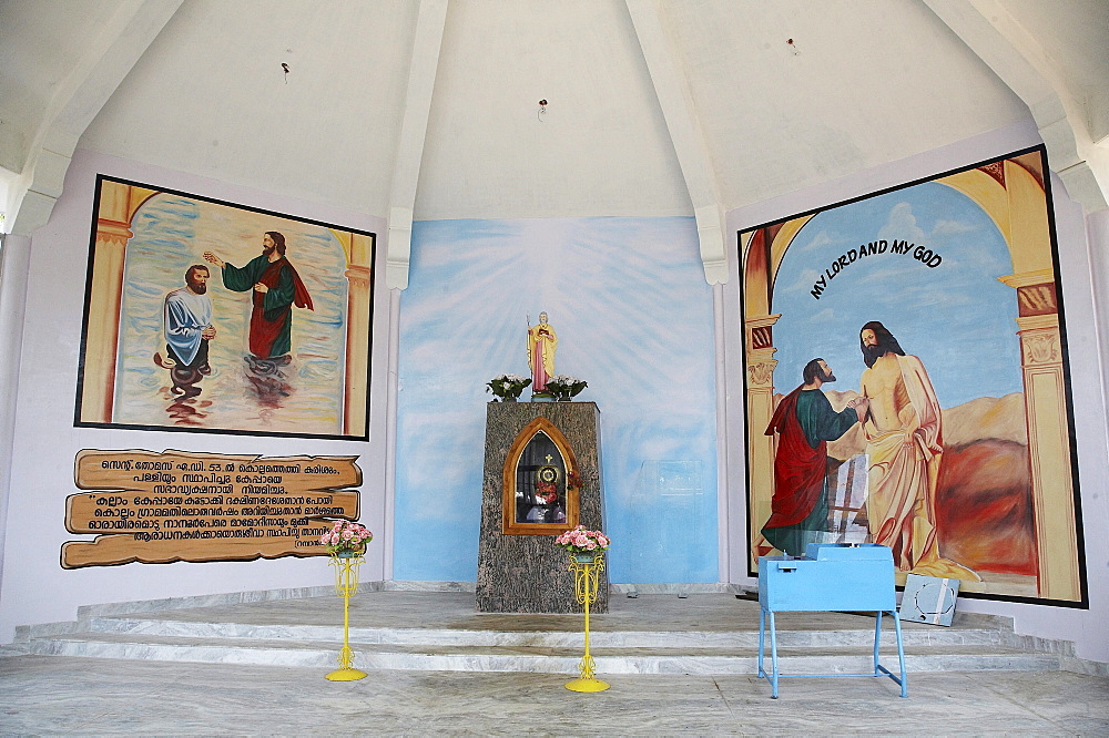 India. Saint marys port church, one of the eight founded by thomas after 52 ad, kollom, kerala. Thomas shrine with his relic. In the footsteps of saint thomas: visiting the eight churches founded by the apostle in kerala after he arrived in 52 ad