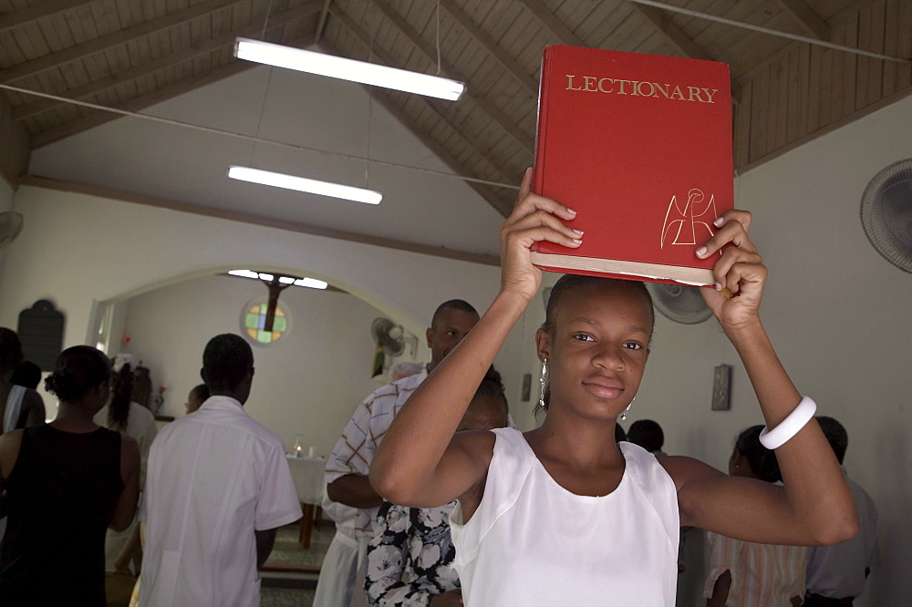 Jamaica. Sunday mass at catholic church in chester castle