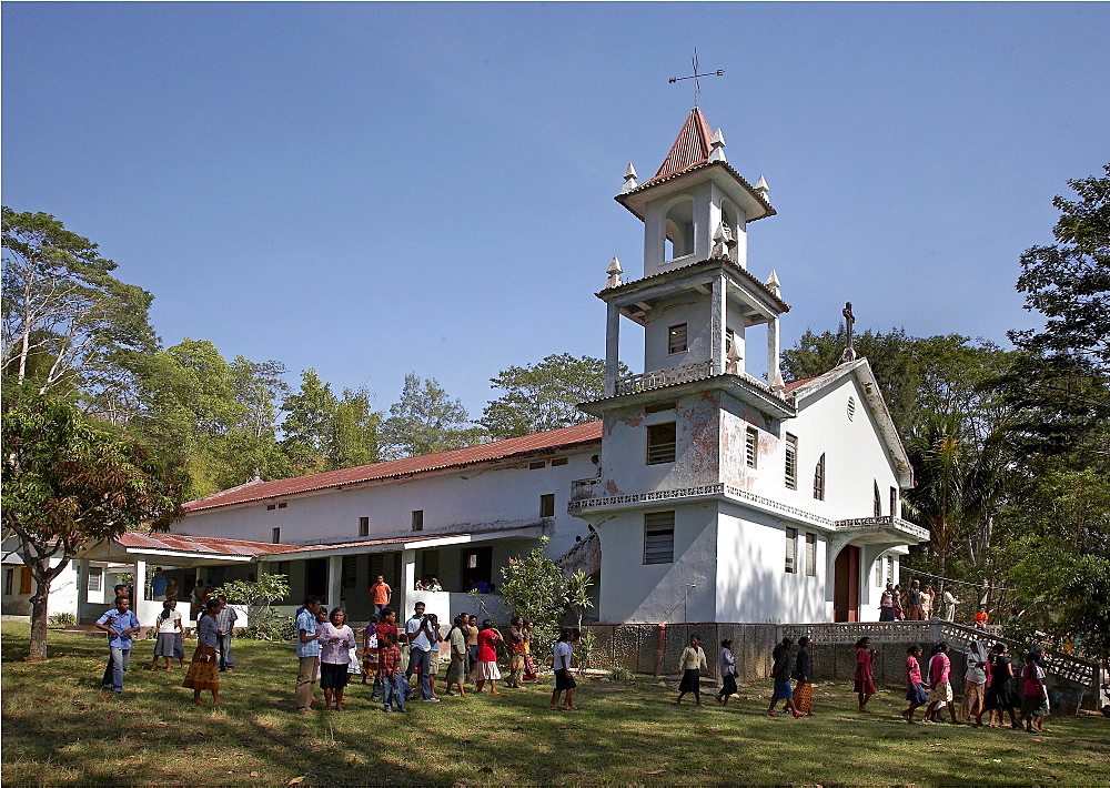 East timor. Exterior of catholic church in aileu on a sunday