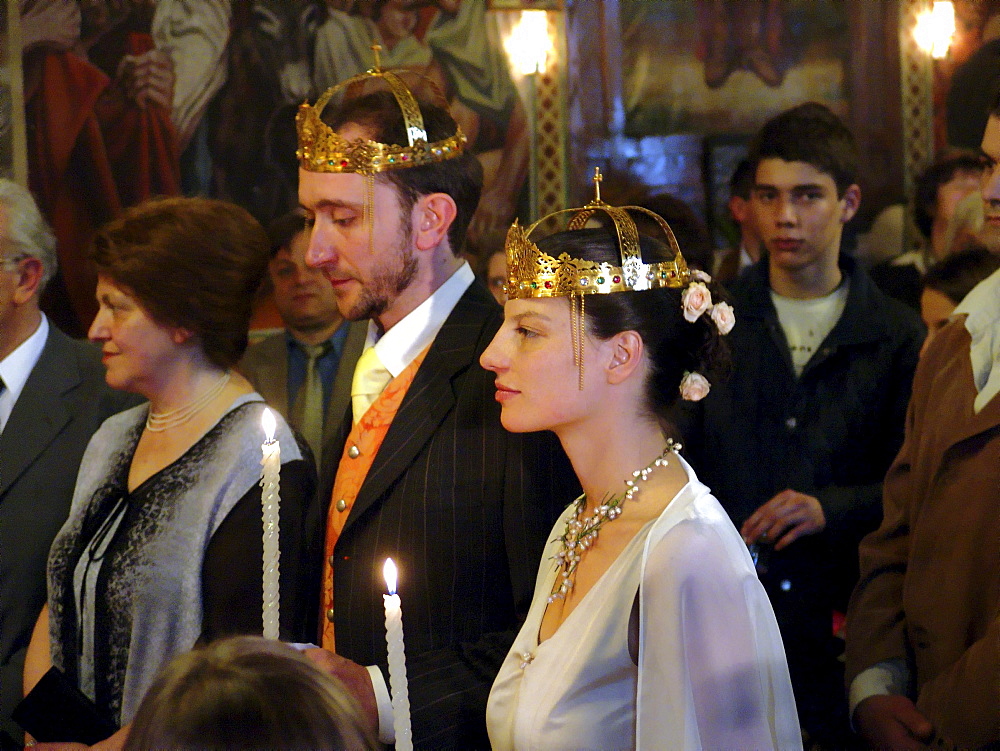 Religion, bulgaria. Wedding ceremony inside the byzantine catholic assumption church, sofia