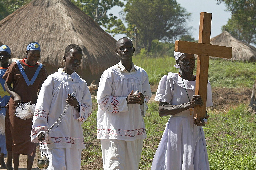 South sudan saint josephs feast day (may 1st) being celebrated by catholic community in yei. procession