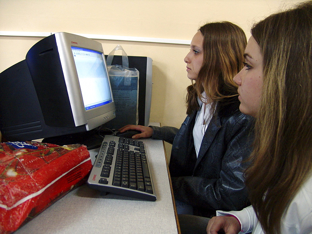 Education, bulgaria high school children using computers, karlova