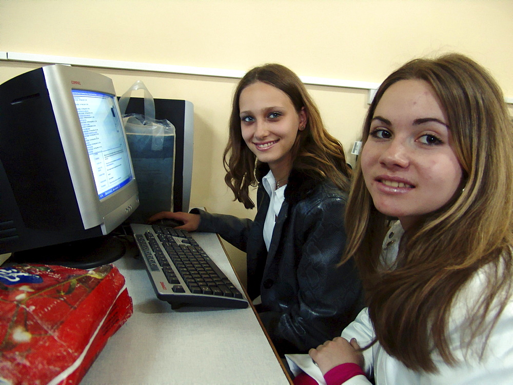 Education, bulgaria. High school children using computers, karlova