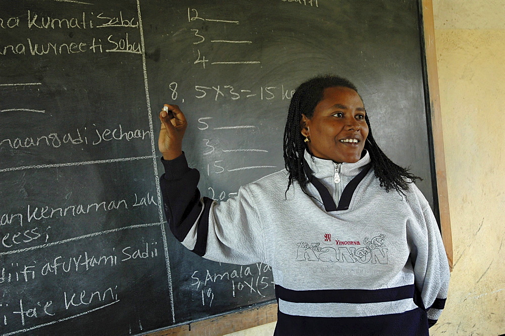 Education, ethiopia. A rural elementary school run by the catholic church in the village of grabafila. Teacher