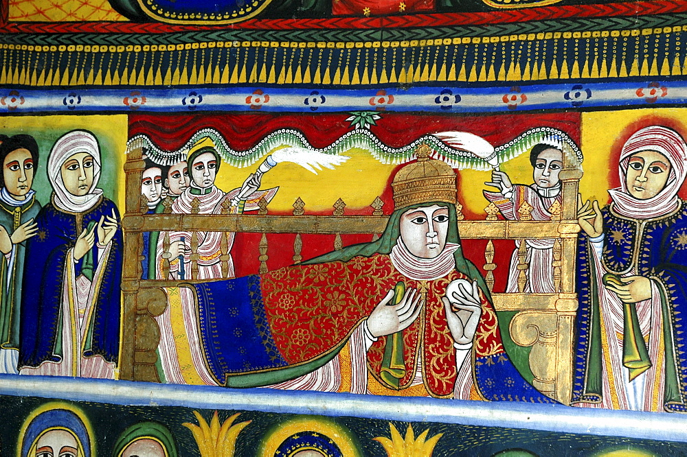 Religion, ethiopia. 17th âˆšÂ¢Â¬Ã„Â¬Ã¬19th century murals in new gondar style, at the old saint mary of zion church. Axum