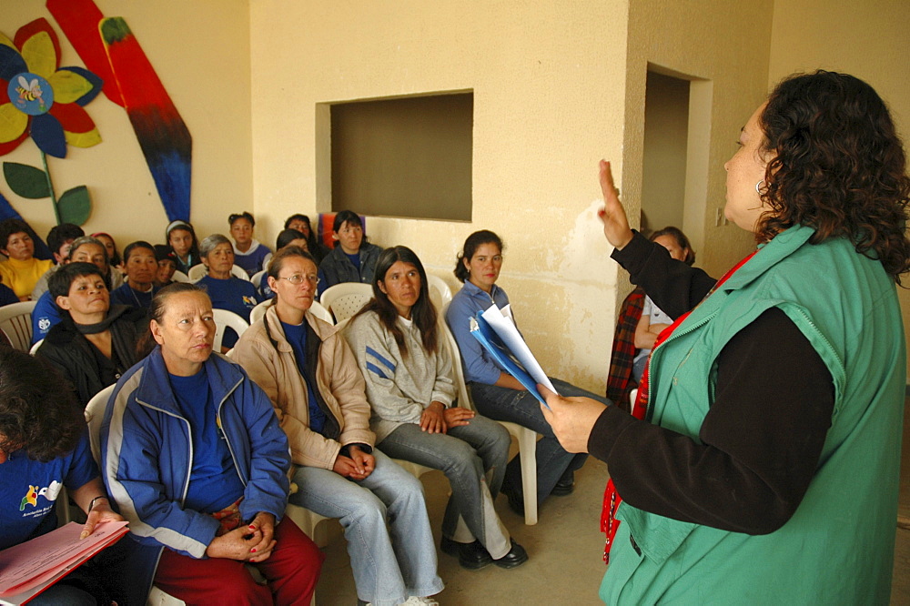 Colombia women holding a meeting during international womens day, altos de cazuca, bogota
