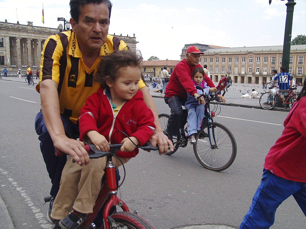 Colombia sunday in la candelaria, bogota, when the streets are closed to motor traffic and opened for cyclists until 2 pm