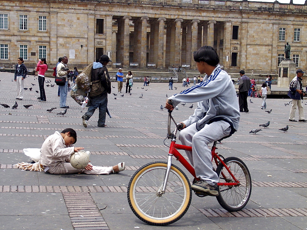 Colombia sunday in la candelaria, bogota, when the streets are closed to motor traffic and opened for cyclists until 2 pm