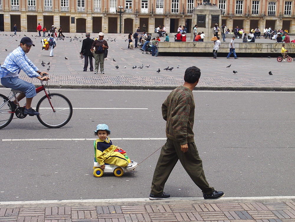 Colombia sunday in la candelaria, bogota, when the streets are closed to motor traffic and opened for cyclists until 2 pm