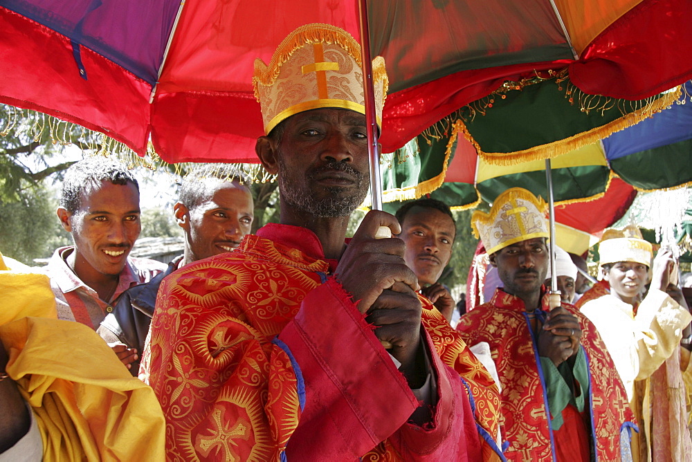 Ethiopia deacons holding crosses during feast of mary, axum