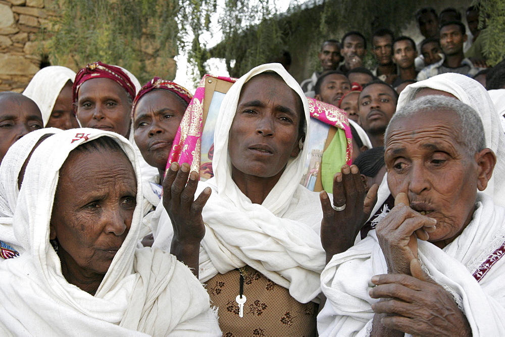 Ethiopia girogis church, adwa, dring a ceremony when patriarch paulos made a visit. Tigray. Onlookers at the event