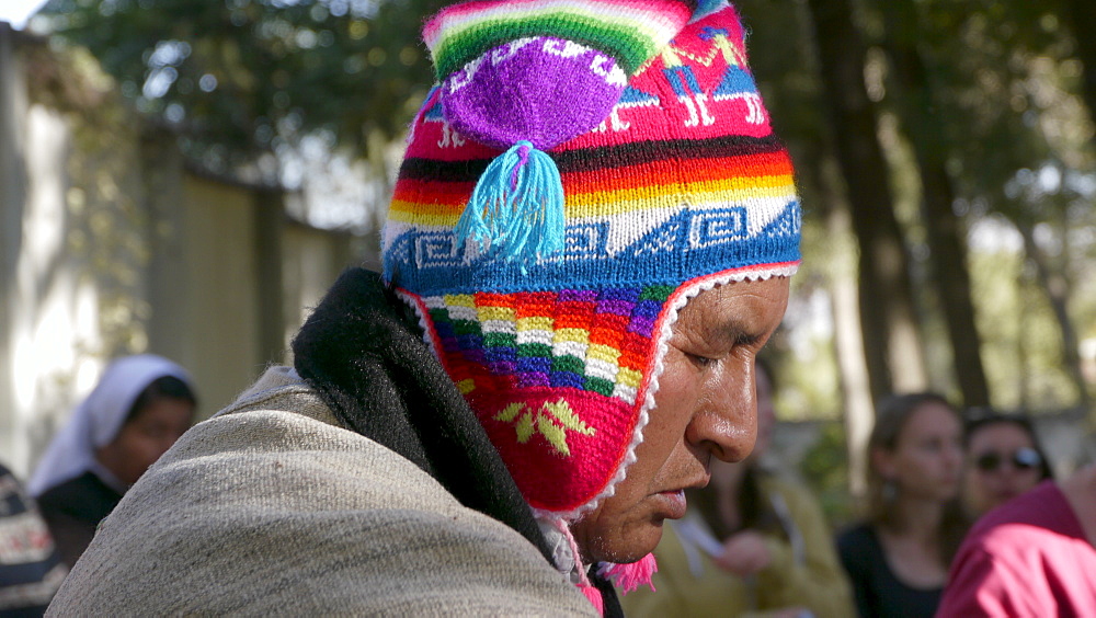 BOLIVIA Shamanist ceremony by Calixto Quispe performed at the Mission Institute of Cochabamba