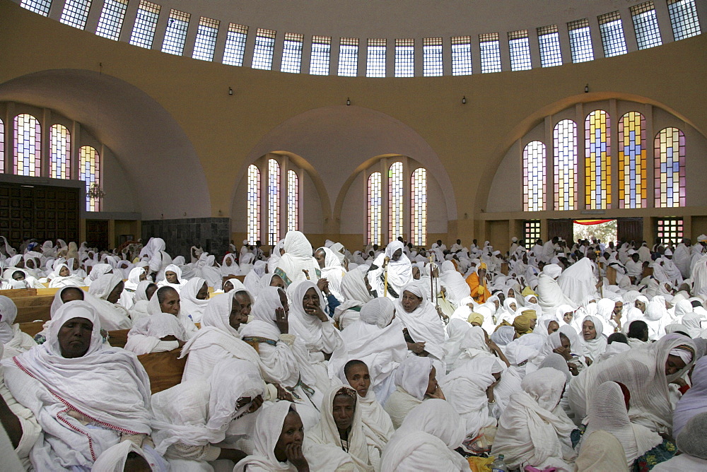 Ethiopia the maryam feast, feast of mary, at axum. Worshippers assembled insdie the church of saint mary of zion