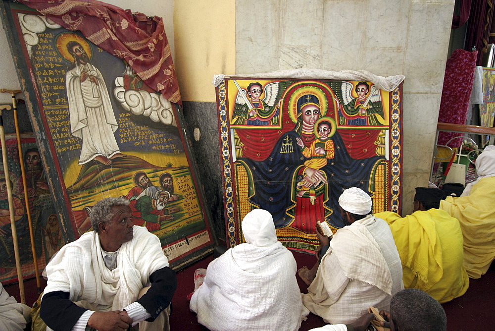 Ethiopia the maryam feast, feast of mary, at axum. Pilgrims venerating mary, insdie the church of saint mary of zion