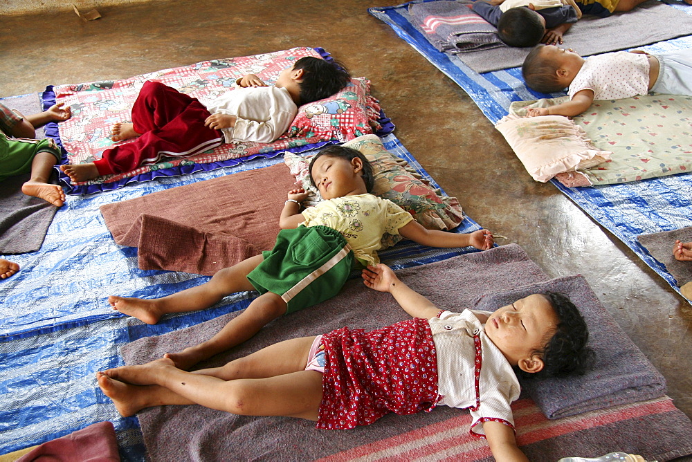 Thailand infants sleeping at day care center in chiang dao village, near chiang mai