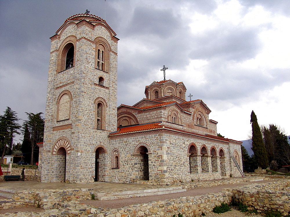 Macedonia (the former yugoslav republic of macedonia, fyrm) church of saint clement, plaosnik. The town of ohrid on the shore of lake ohrid