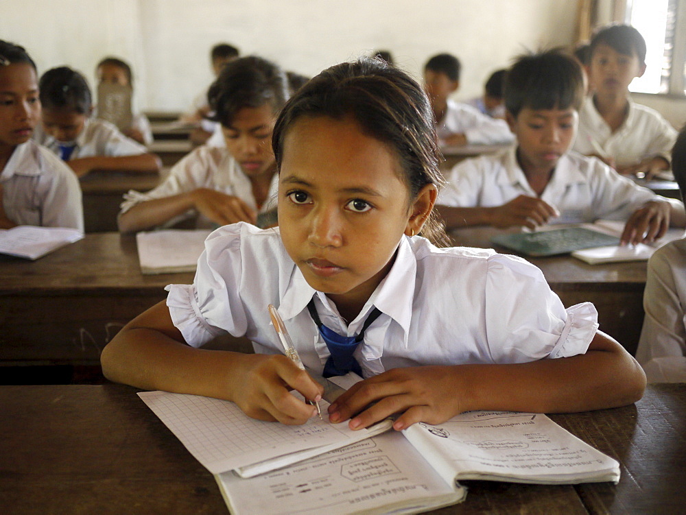 CAMBODIA Village primary school. Inclusive education: CRS works with local education authorities to include children with physical disabilities in regular classrooms. Teachers will receive special training. Ang Soukliang primary school, Prey Neang Puon village, Chum Reas Pen commune, Sam Roang District, Takeo Province. PHOTO by Sean Sprague