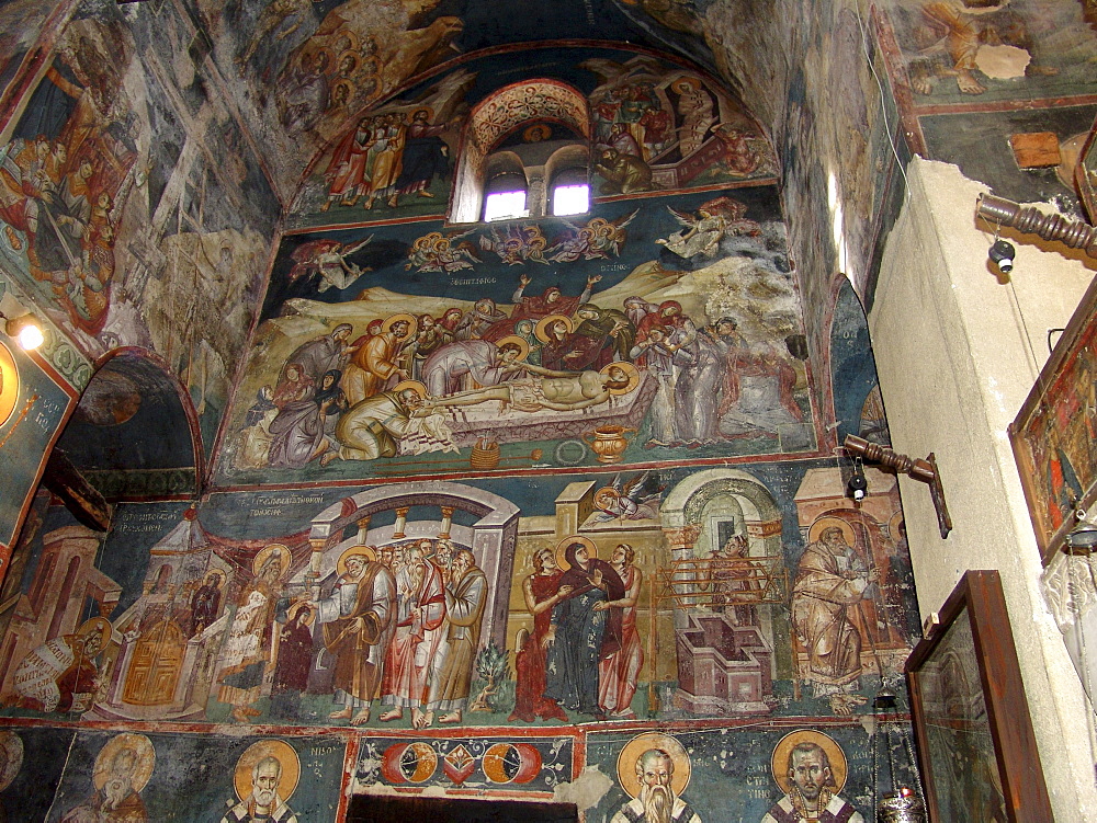 Macedonia (the former yugoslav republic of macedonia, fyrm) 13th century frescoes inside the orthodox church of saint clement, ohrid