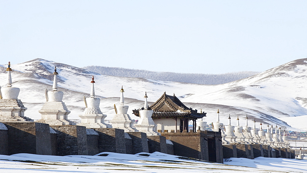 Stupas around Erdene Zuu monastery in Karakorum, Mongolia, Central Asia, Asia