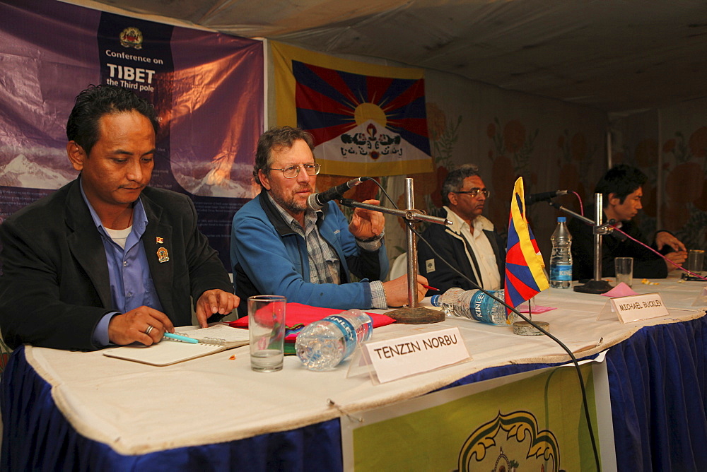 Panel discussion about melt down in tibet sponsored by tibetan woman's association, highlighting the future of nomads and the drastic resettelment measures they are undergoing by the chinese. And the effect of the construction of 30 storey high dams in tibet by the chinese. Michael buckley did a film "meltdown in tibet"