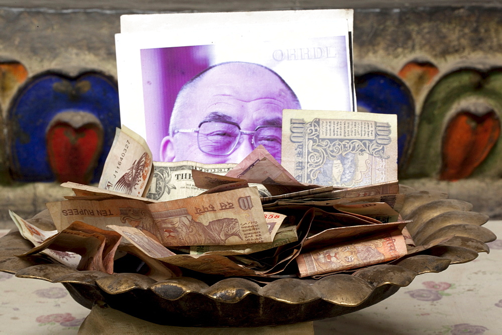 Money offerings to HH Dalai Lama. Ladakh, India