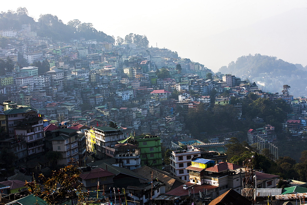 Gangtok city from Hotel Denzong Regency, Gangtok, Sikkim, India, Asia