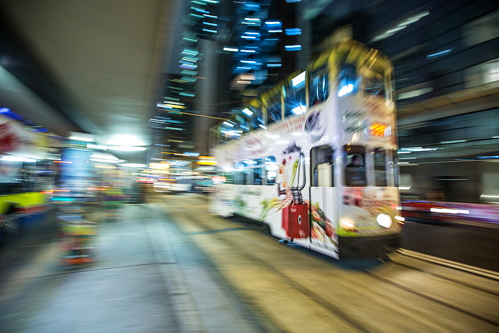 Hong Kong tram at night, Central, Hong Kong, China, Asia