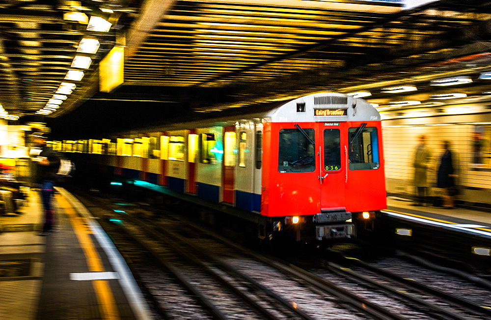 London Tube train in motion, London, England, United Kingdom, Europe