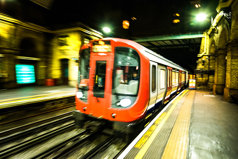 London Tube train in motion, London, England, United Kingdom, Europe