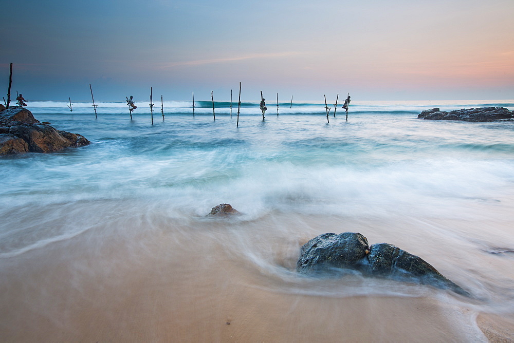 Stilt fishermen, Mirissa, Sri Lanka, Asia