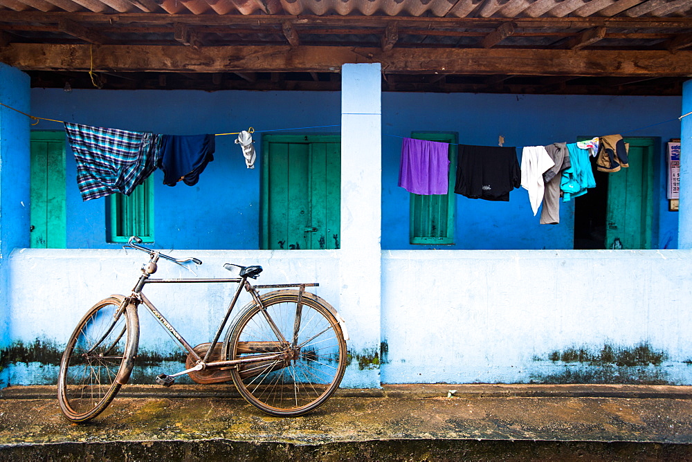 Washing line and bicycle, Sri Lanka, Asia