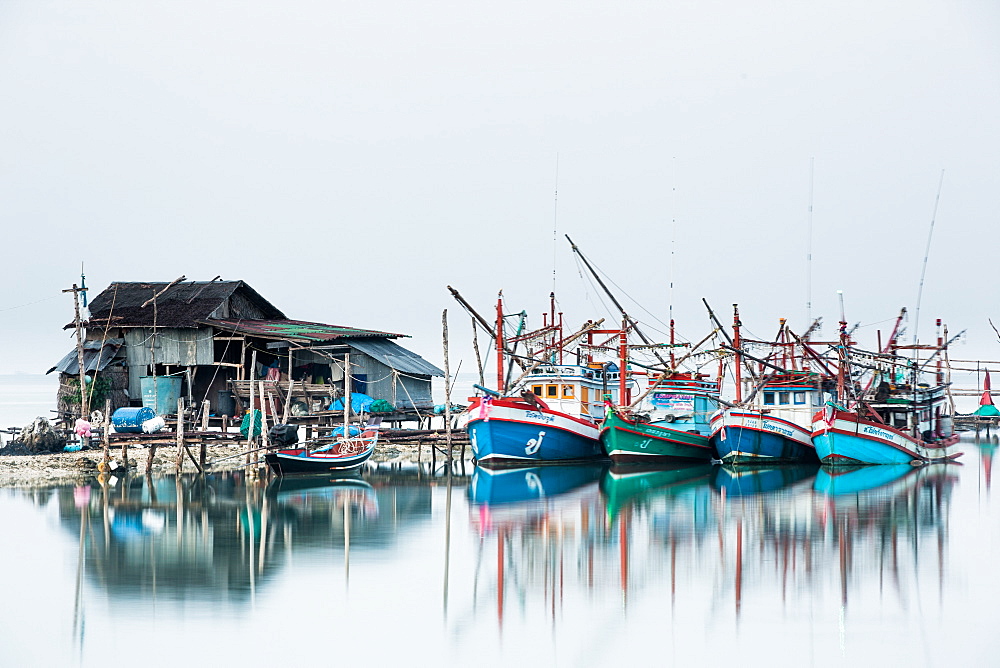 Shrimp fishing boats and house, Koh Phangan, Thailand, Southeast Asia, Asia