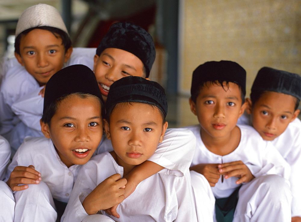 Group of schoolboys at a mosque for religious classes in Kota Kinabalu, Sabah, Malaysia, Southeast Asia, Asia