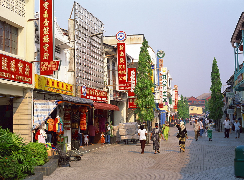 Jalan India, a pedestrian shopping street in the old town in Kuching, Sarawak, Malaysia, Southeast Asia, Asia