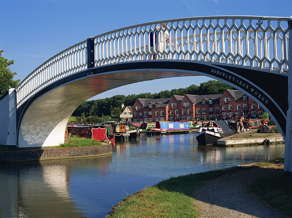 Iron bridge across entrance to Braunston Marina, off Grand Union Canal, near Daventry, Northamptonshire, England, United Kingdom, Europe