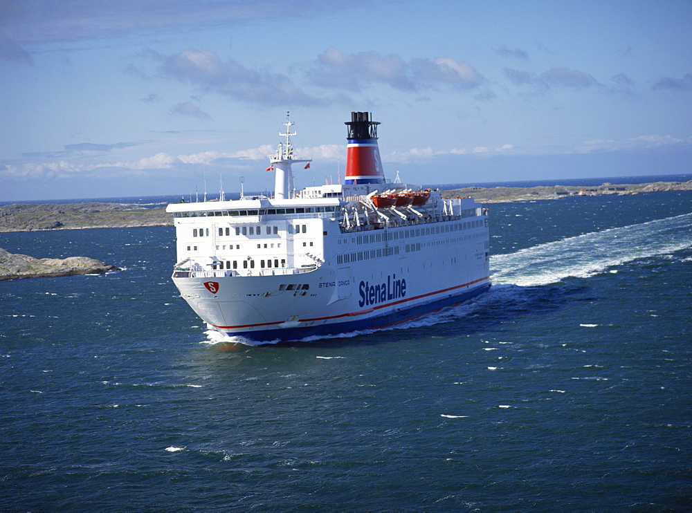 A Stena Line ferry among outer islands, approaching Gothenburg, Sweden, Scandinavia, Europe