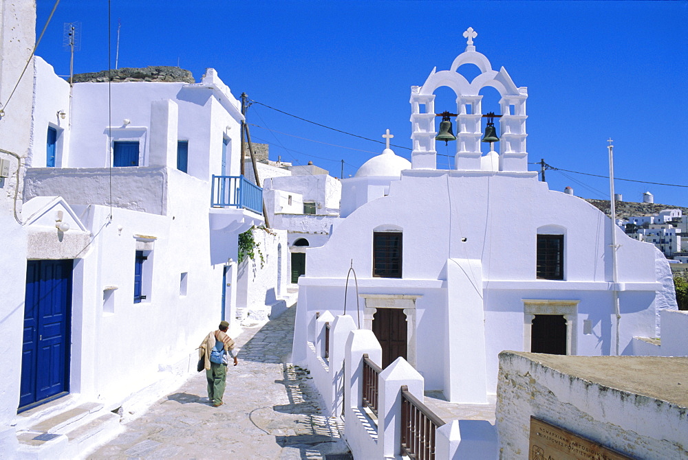 The old town above Katapola, Amorgos, Cyclades Islands, Greece, Europe