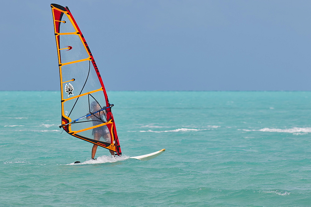 Windsurfing at Long Bay Beach, on the south coast of Providenciales, Turks and Caicos, in the Caribbean, West Indies, Central America