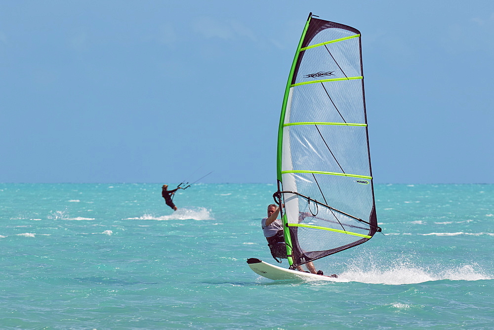 Windsurfing at Long Bay Beach, on the south coast of Providenciales, Turks and Caicos, in the Caribbean, West Indies, Central America